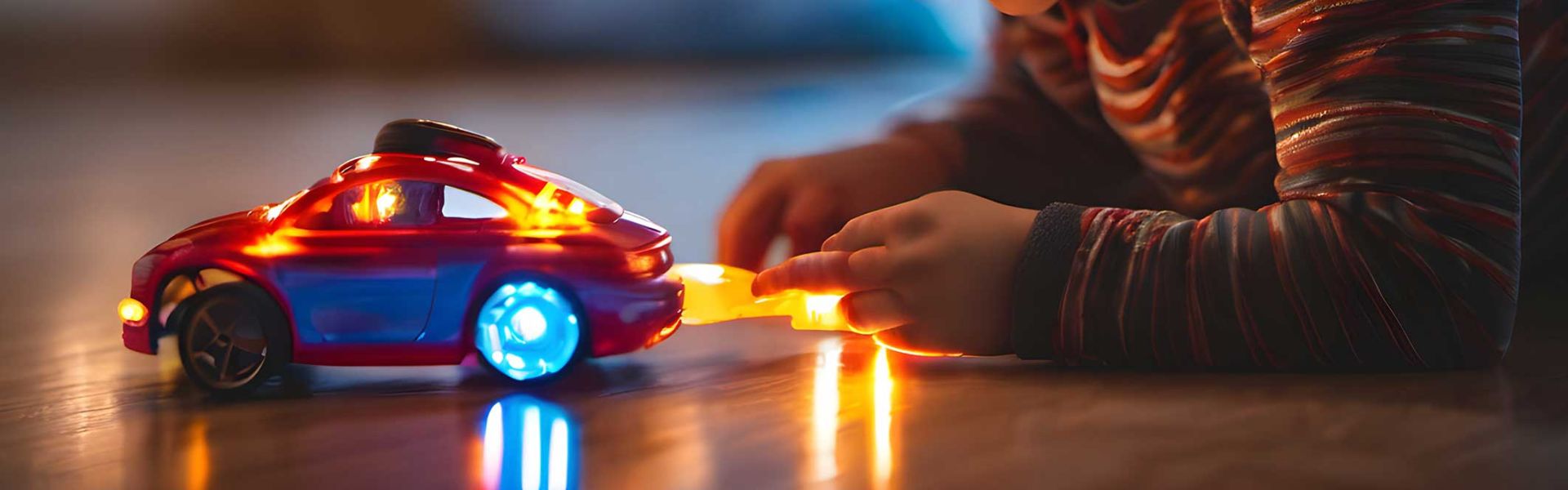 Un enfant regardant une petite voiture lumineuse